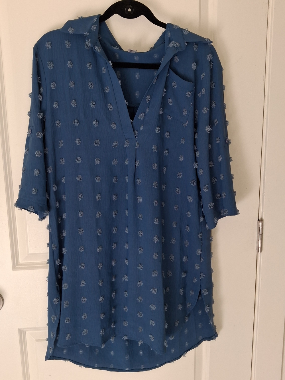 Pausus Blue Swiss Textured Dot Dress / Tunic Sm Runs Large